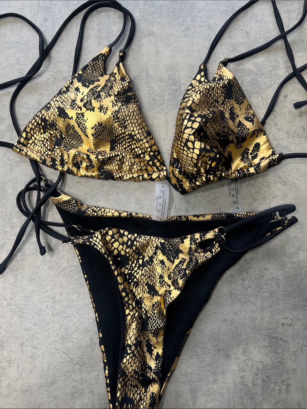 SHEIN Black and Gold Snakeskin Triangle Bikini